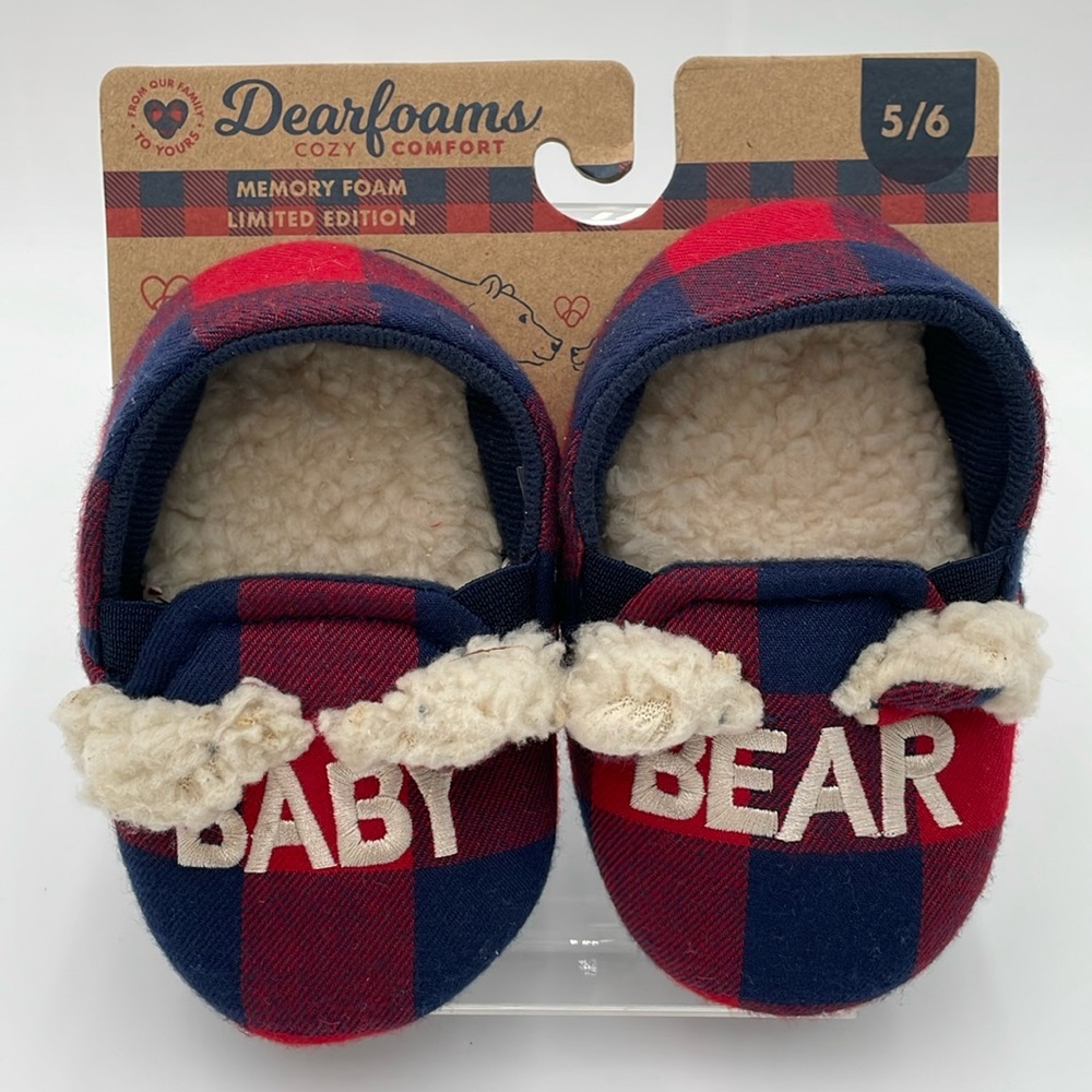 Dearfoams Baby Memory Foam Slippers “Baby‎ Bear” No-Slip Soles - Christmas